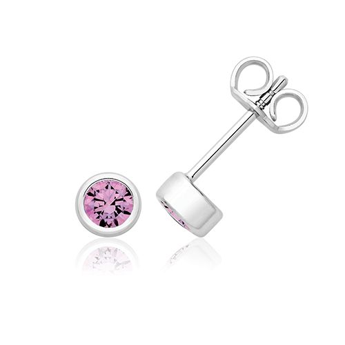 SILVER & CO FEBRUARY BIRTH STONE CZ (AMETHYST) EARRINGS RHODIUM PLATED