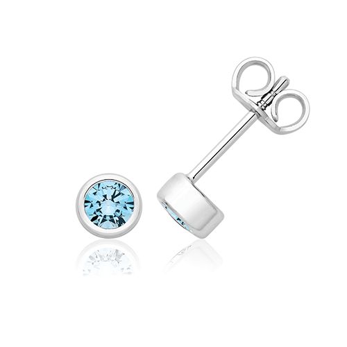 SILVER & CO MARCH BIRTH STONE CZ (AQUAMARINE) EARRINGS RHODIUM PLATED