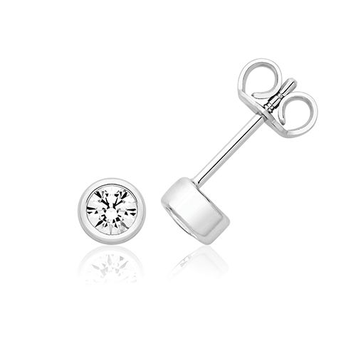 SILVER & CO APRIL BIRTH STONE CZ (DIAMOND) EARRINGS RHODIUM PLATED