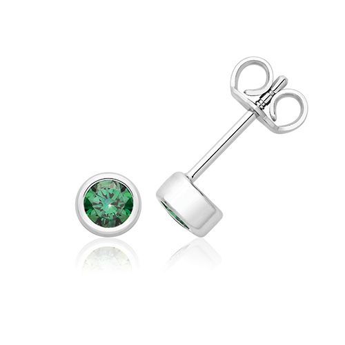 SILVER & CO MAY BIRTH STONE CZ (EMERALD) EARRINGS RHODIUM PLATED