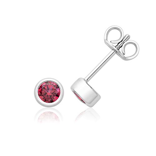 SILVER & CO JULY BIRTH STONE CZ (RUBY) EARRINGS RHODIUM PLATED