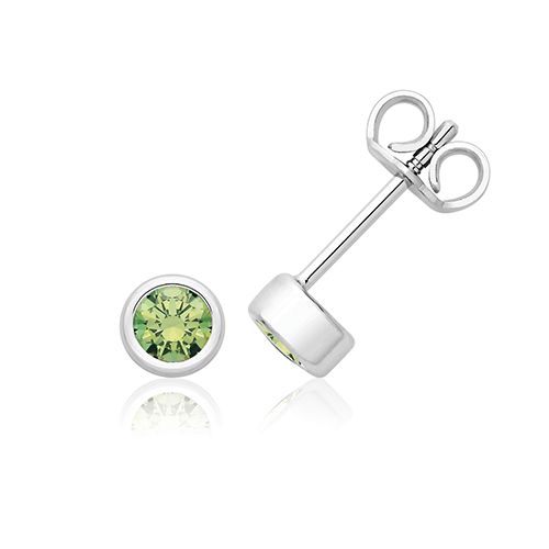 SILVER & CO AUGUST BIRTH STONE CZ (PERIDOT) EARRINGS RHODIUM PLATED
