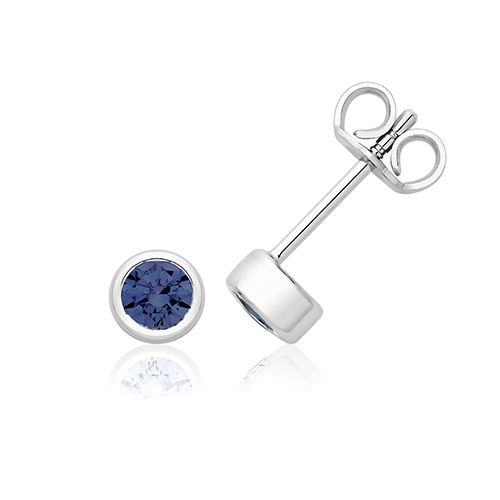 SILVER & CO SEPTEMBER BIRTH STONE CZ (SAPPHIRE) EARRINGS RHODIUM PLATED