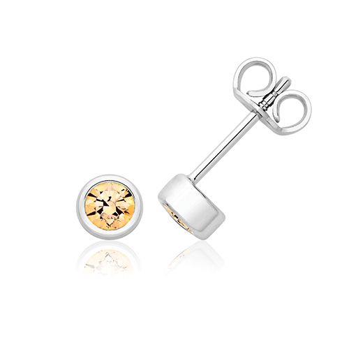 SILVER & CO NOVEMBER BIRTH STONE CZ (CITRINE) EARRINGS RHODIUM PLATED