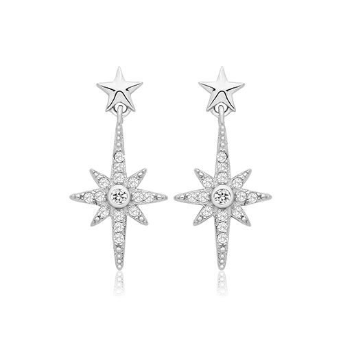 SILVER & CO NORTHERN STAR DROP EARRINGS RHODIUM PLATED