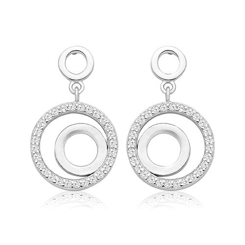 SILVER & CO CIRCLE OF LIFE DROP EARRINGS RHODIUM PLATED