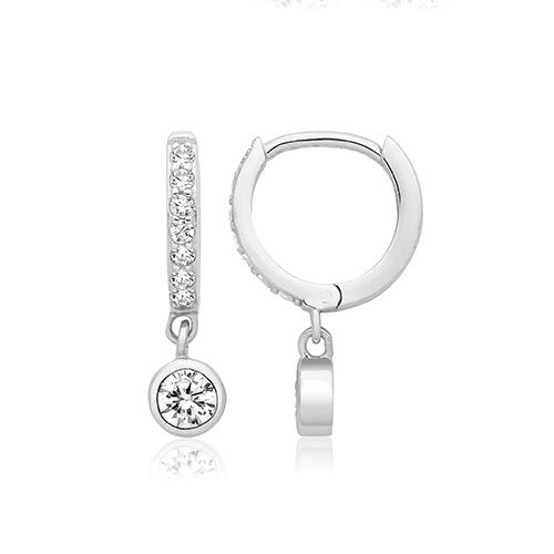 SILVER & CO HUGGY DROP EARRINGS RHODIUM PLATED