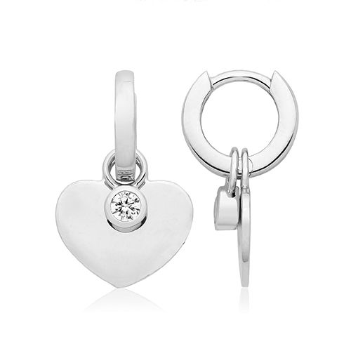 SILVER & CO HUGGY & HEART EARRINGS RHODIUM PLATED