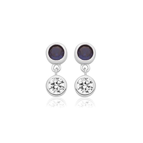 SILVER & CO STUD DROP EARRINGS RHODIUM PLATED