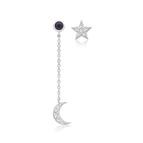 SILVER & CO MOON & STAR DROP EARRINGS RHODIUM PLATED