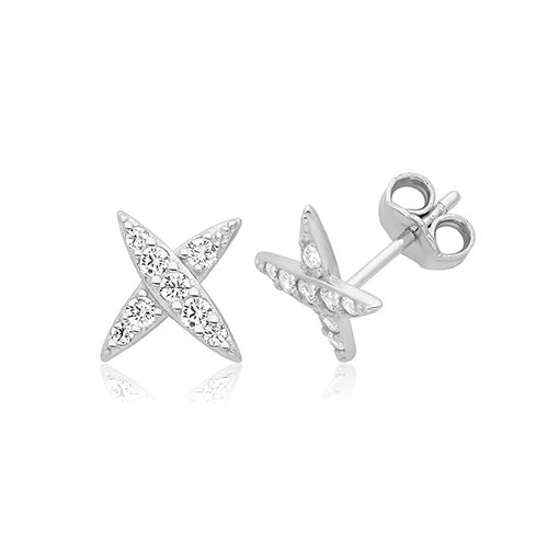 SILVER & CO X FINE STUD EARRINGS RHODIUM PLATED