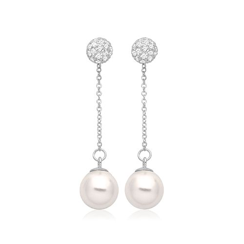 SILVER & CO PEARL DROP CZ STUD RHODIUM PLATED + SHELL PEARL