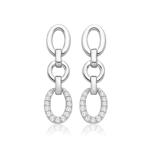 SILVER & CO CZ LINK DROP EARRINGS RHODIUM PLATED