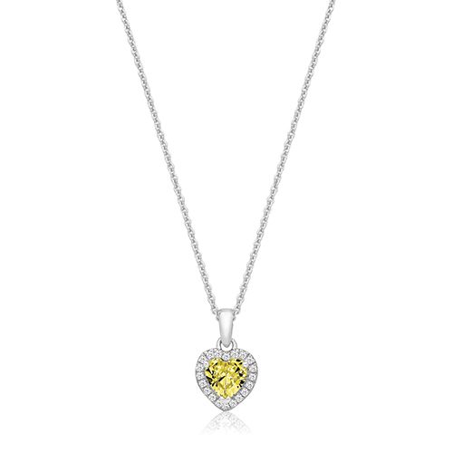 SILVER CLAW SET HEART SHAPE HALO STYLE YCZ PENDANT+CHAIN RHODIUM PLATED