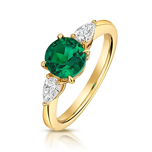 LAB GROWN ROUND EMERALD AND PEAR SHAPE DIAMOND RING IN 9CT