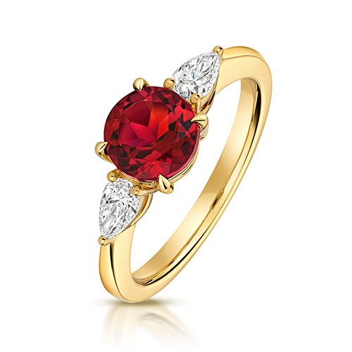 LAB GROWN ROUND RUBY AND PEAR SHAPE DIAMOND RING IN 9CT GOLD