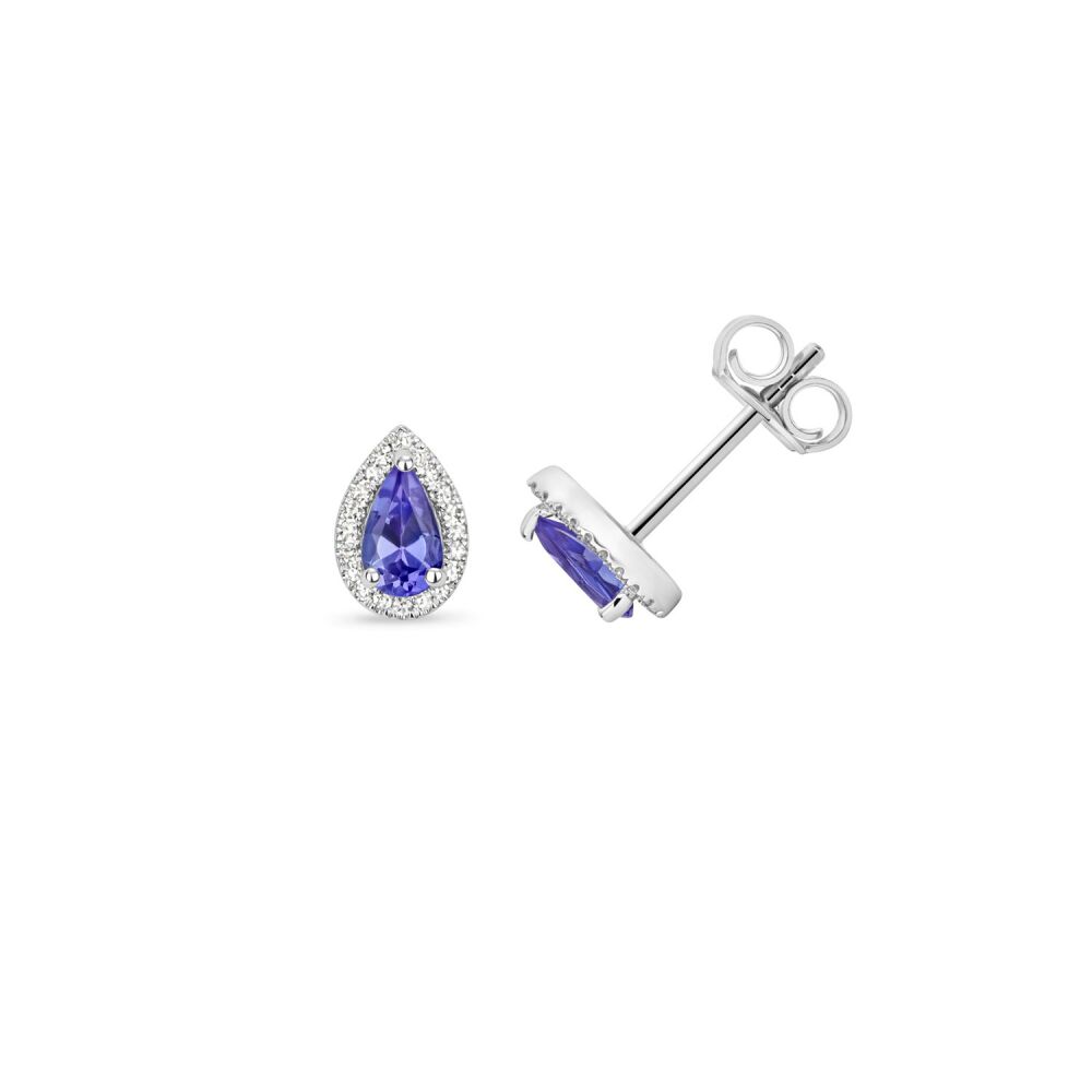 9CT DIAMOND AND TANZANITE PEAR SHAPED STUDS