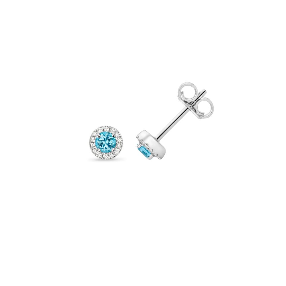 DIAMOND AND SWISS BLUE TOPAZ ROUND STUDS