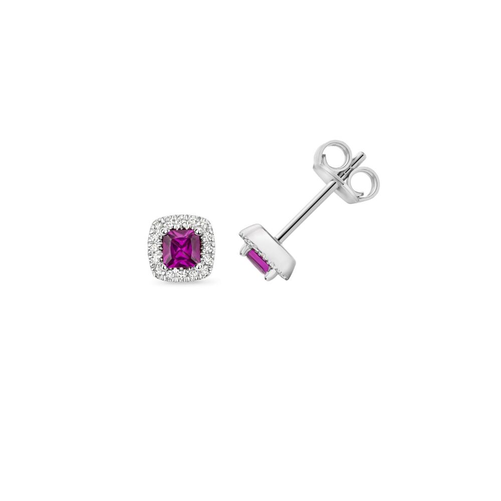 9CT DIAMOND AND PURPLE GARNET SQAURE STUDS