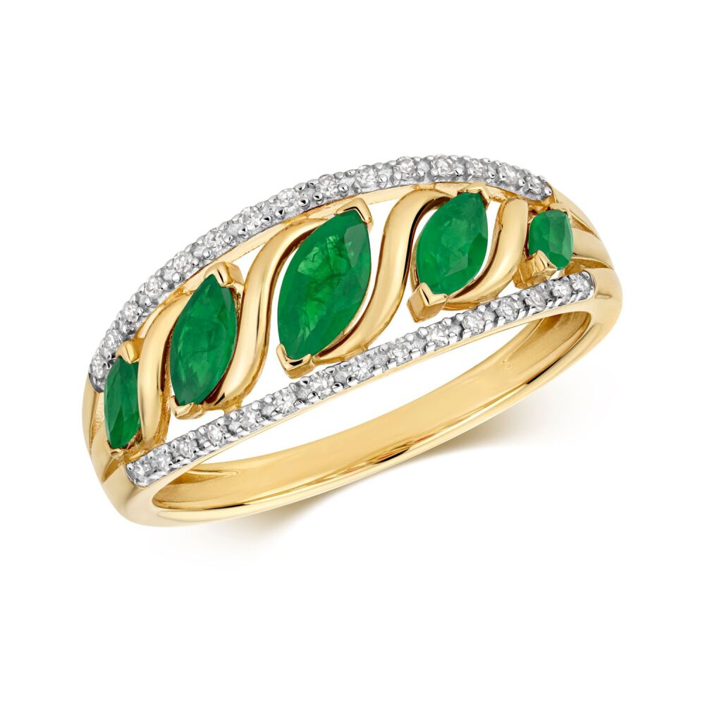 9CT DIAMOND AND EMERALD RING