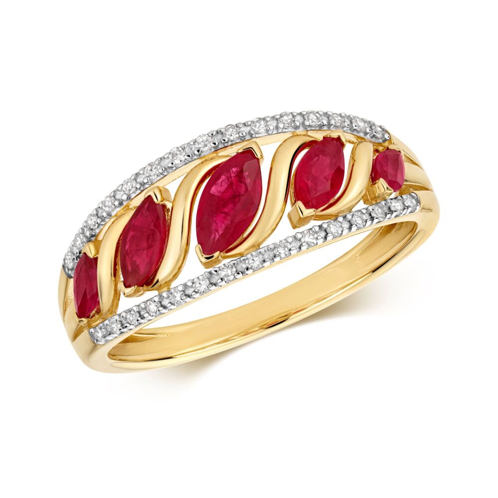 9CT DIAMOND AND RUBY RING