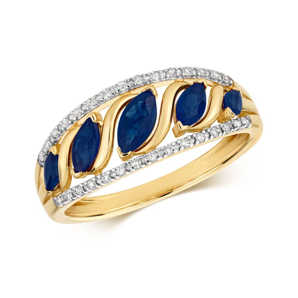 9CT DIAMOND AND SAPPHIRE RING