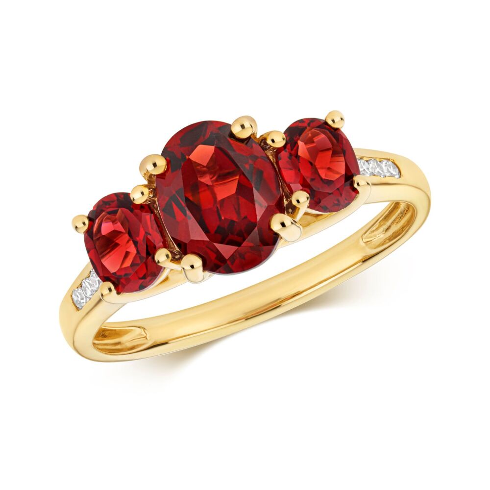 9CT DIAMOND AND GARNET TRILOGY RING