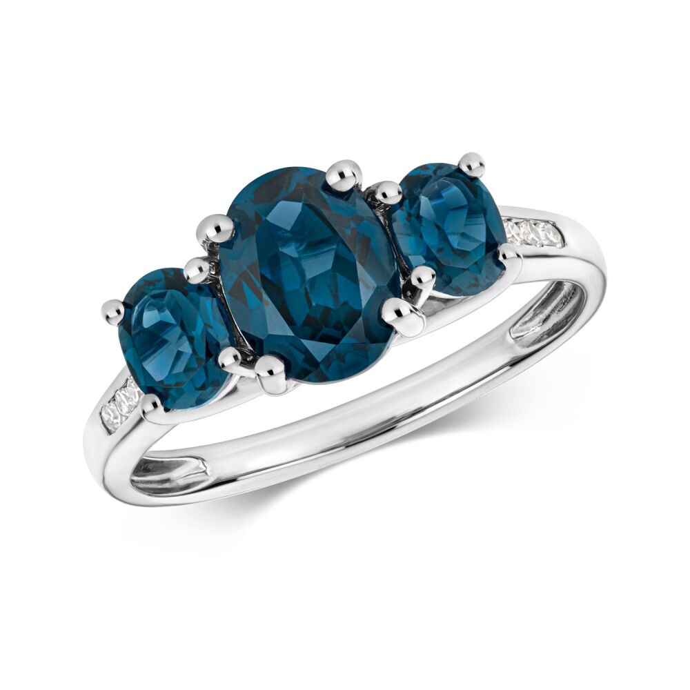 9CT DIAMOND AND LONDON BLUE TOPAZ TRILOGY RING