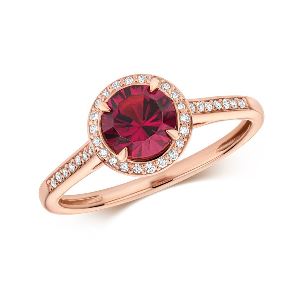 9CT DIAMOND AND RHODOLITE RING