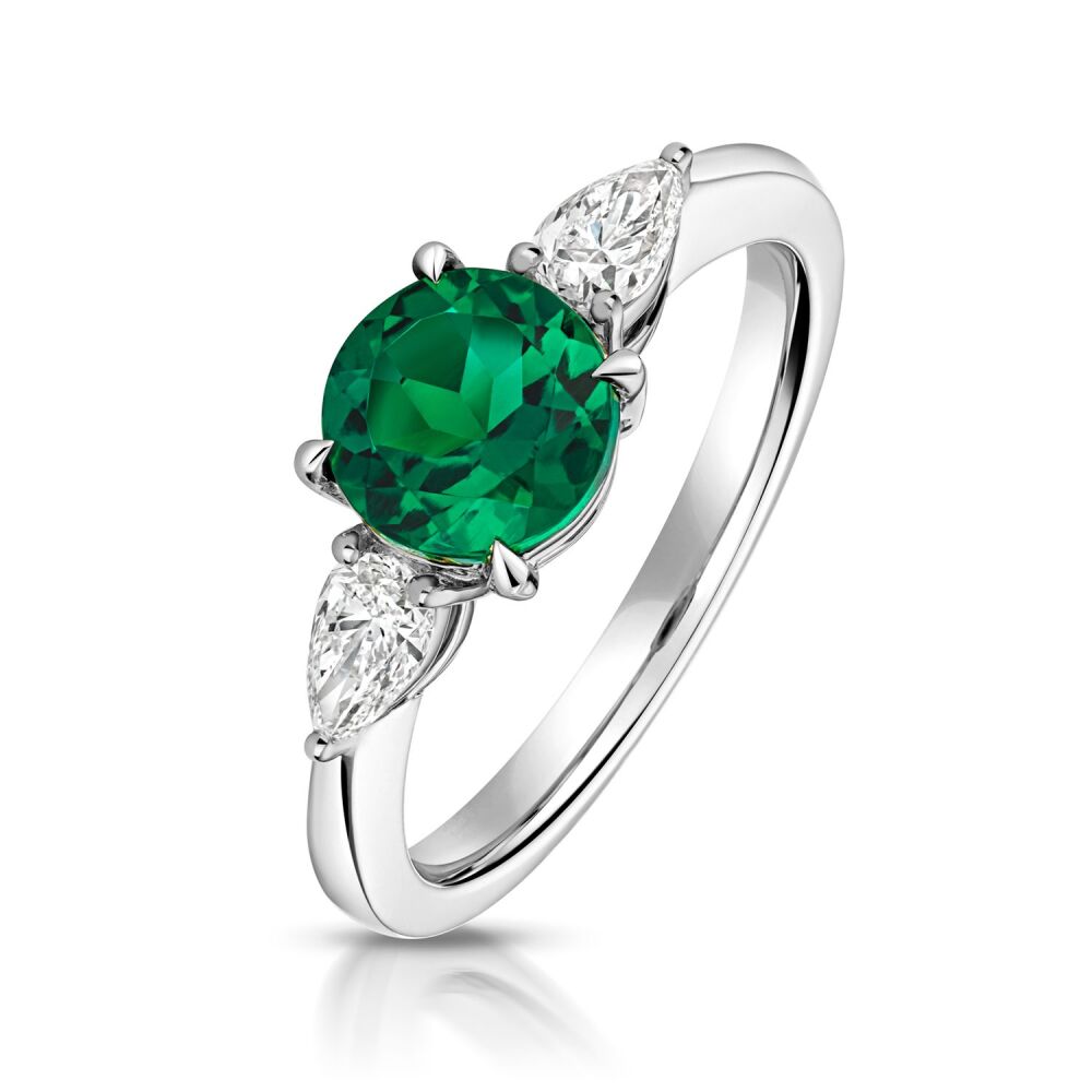 9CT LAB GROWN ROUND EMERALD AND PEAR SHAPE DIAMOND RING