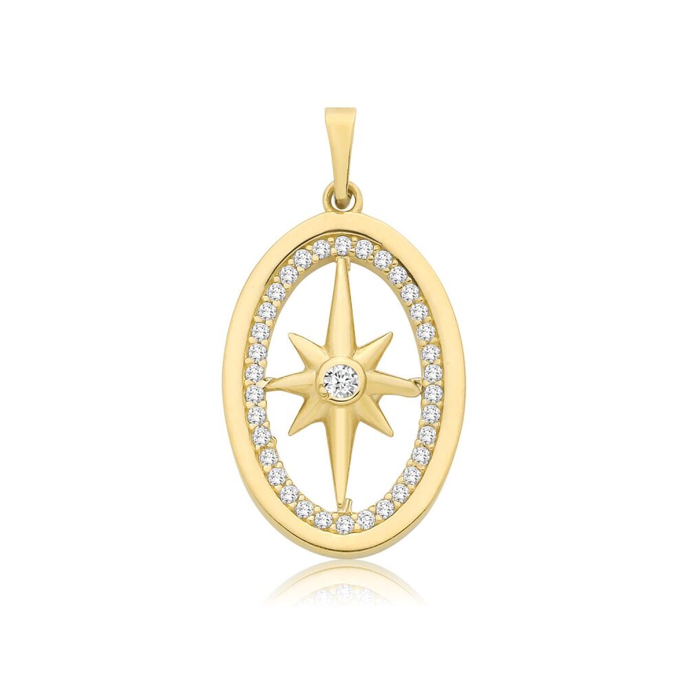 9CT YEL GOLD CZ OVAL STAR PENDANT