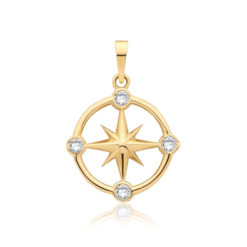 9CT YEL GOLD CZ CIRCLE STAR PENDANT