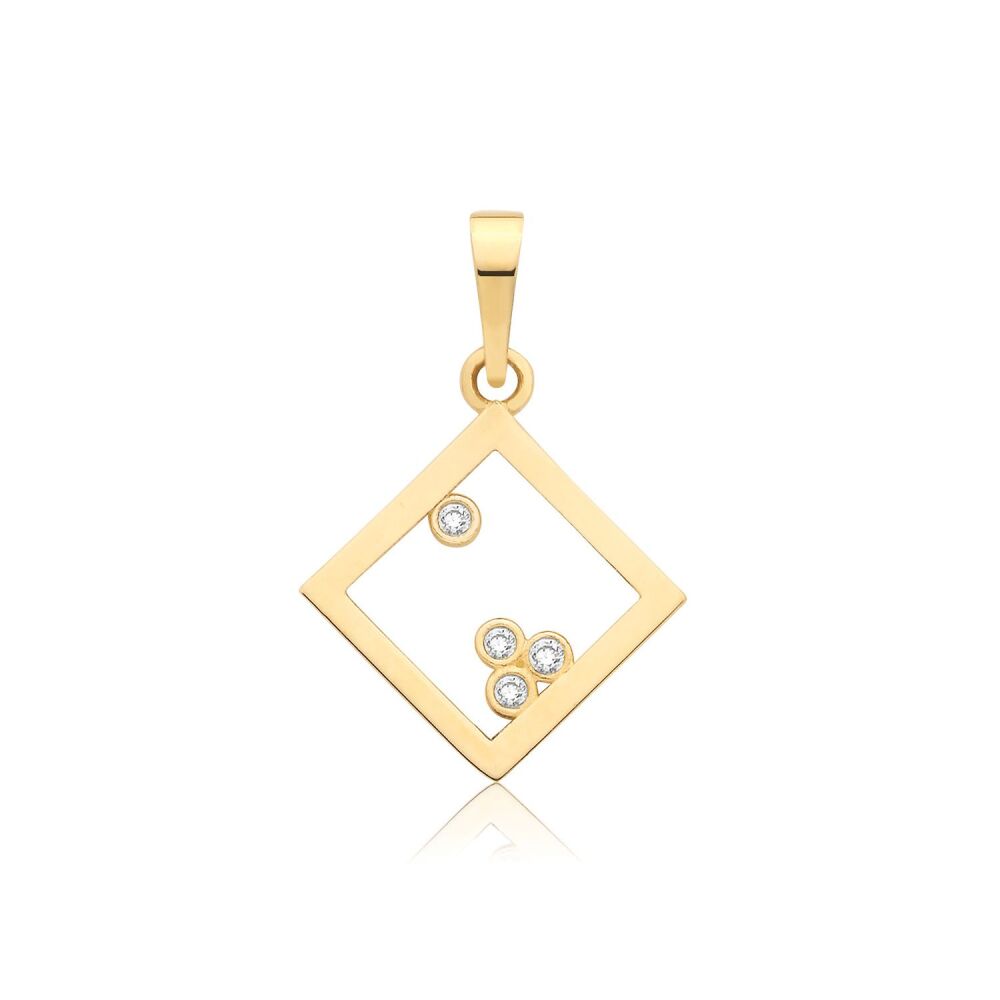 9CT YEL GOLD CZ SQUARE PENDANT
