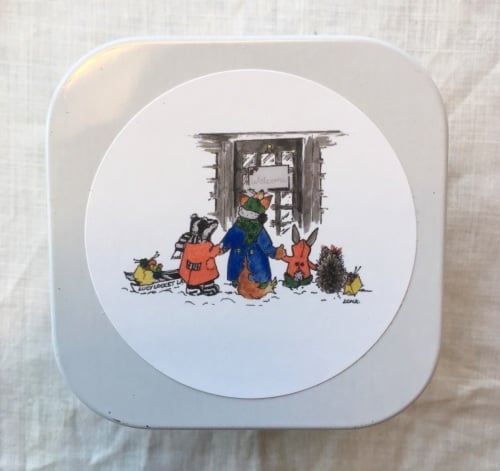 1. Knitting supplies Tin - “Arriving at Lucy Locket Land!”