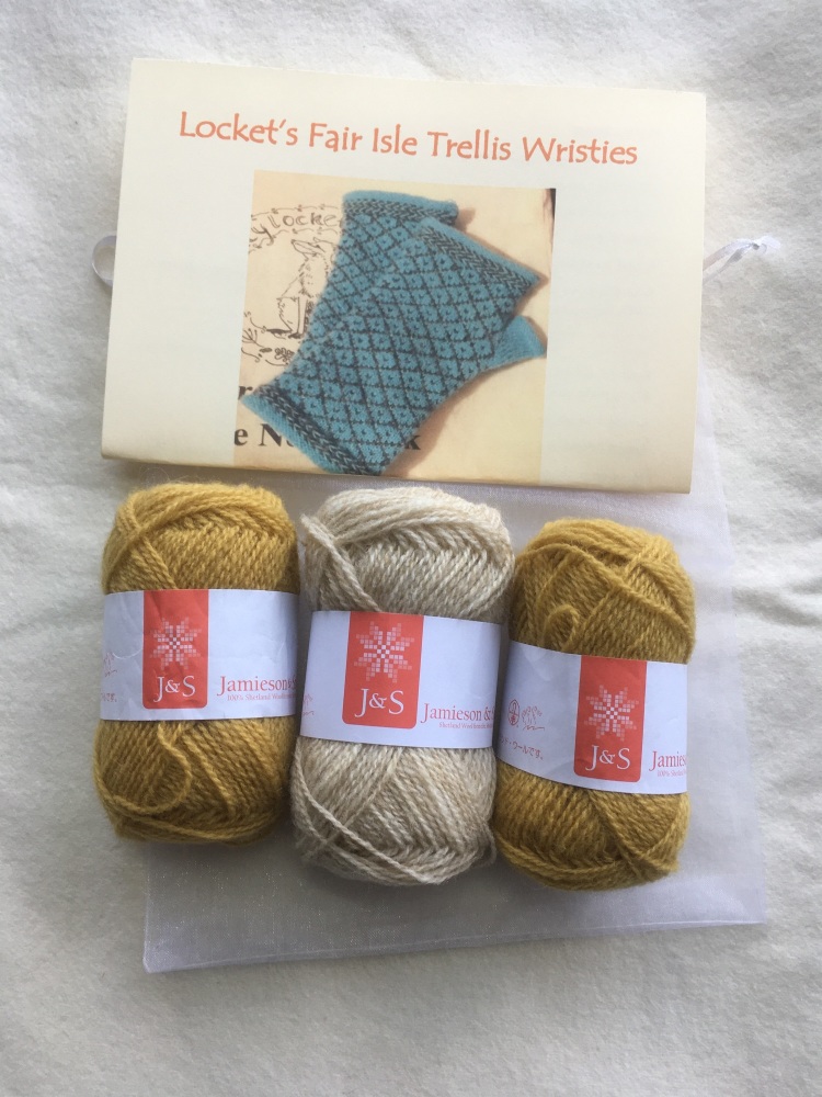 Locket’s Fair Isle Trellis Mitts Kit 3 yellow and cream
