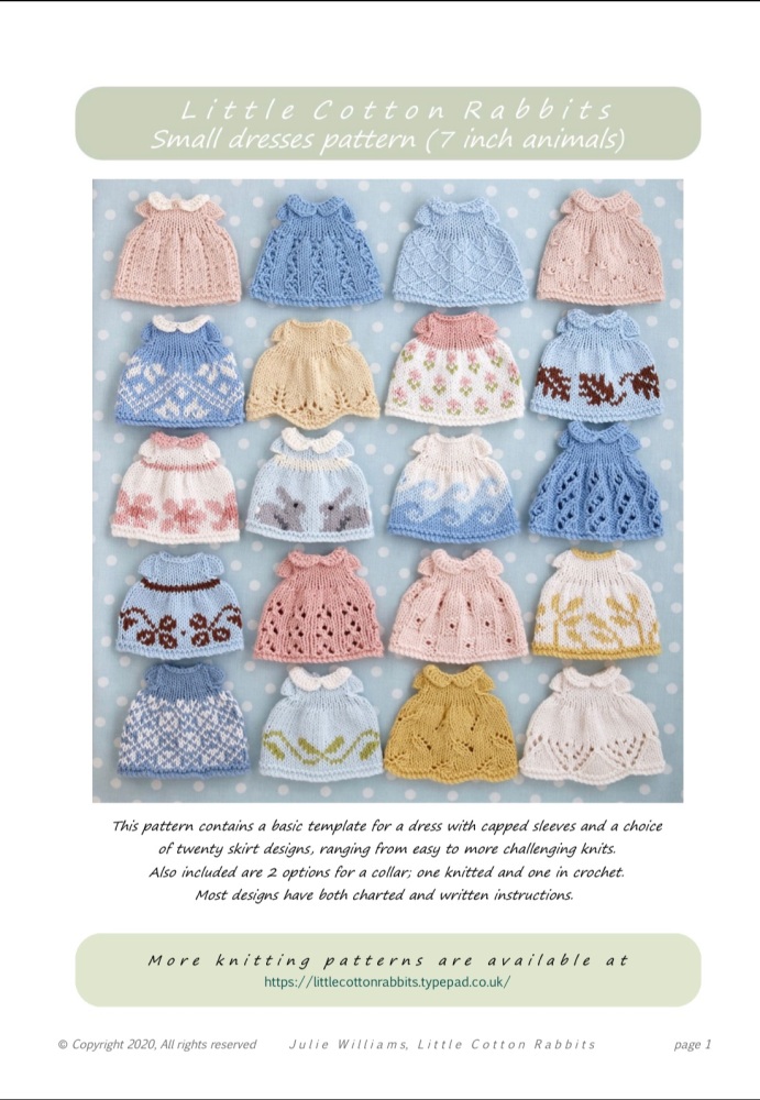           *New*  Small Dresses Pattern booklet for baby bunnies