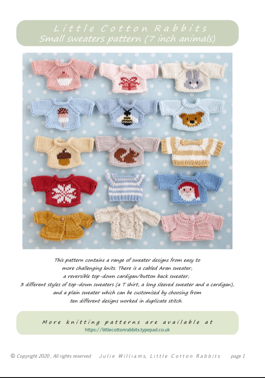           *New*  Small Sweaters Collection Pattern booklet for baby bunnies