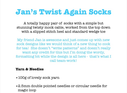                                    Jan’s Twist Again Sock Pattern