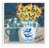 Flowers and Swallows Greetings Card