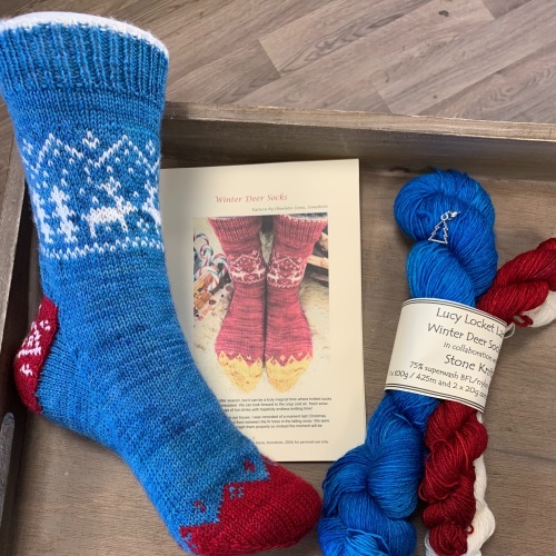 Winter Deer Socks -  Turquoise/blue and Red