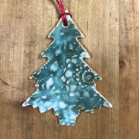 Aly Hall  Lace embossed green glazed ceramic tree decoration