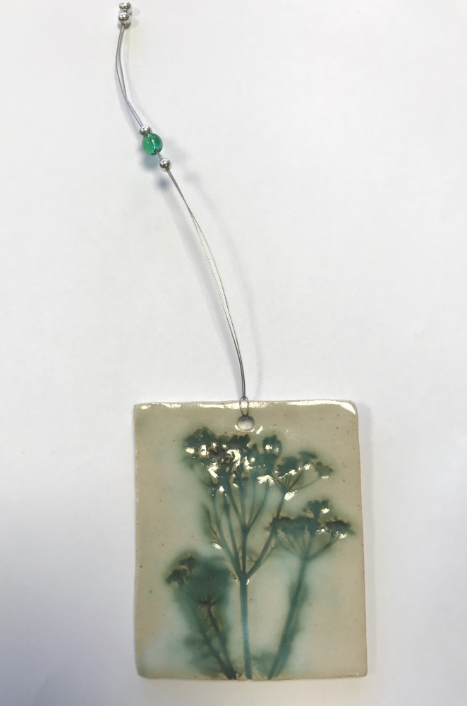 Aly Hall Hand crafted glazed ceramic decoration with beaded wire hanger - C