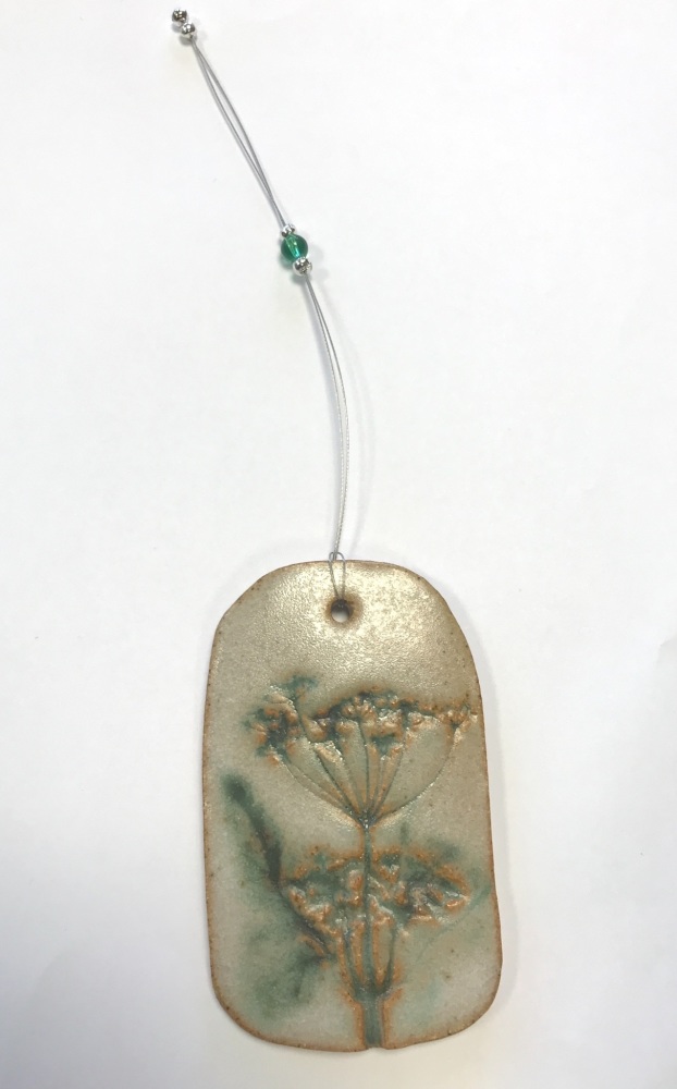 Aly Hall Hand crafted glazed ceramic decoration with beaded wire hanger - C