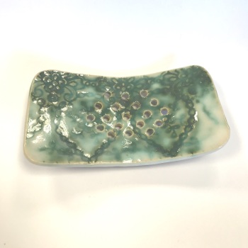 Aly Hall Hand crafted lace imprinted and glazed soap dish - Lace #1