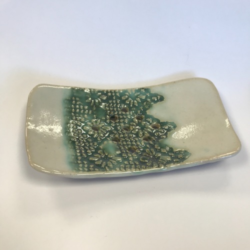 Aly Hall Hand crafted lace imprinted and glazed soap dish - Lace #2