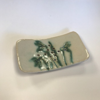 Aly Hall Hand crafted snowdrop imprinted and glazed soap dish - Snowdrop #2