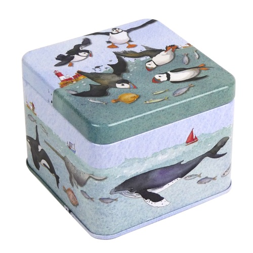 Diving Puffins Square Tin