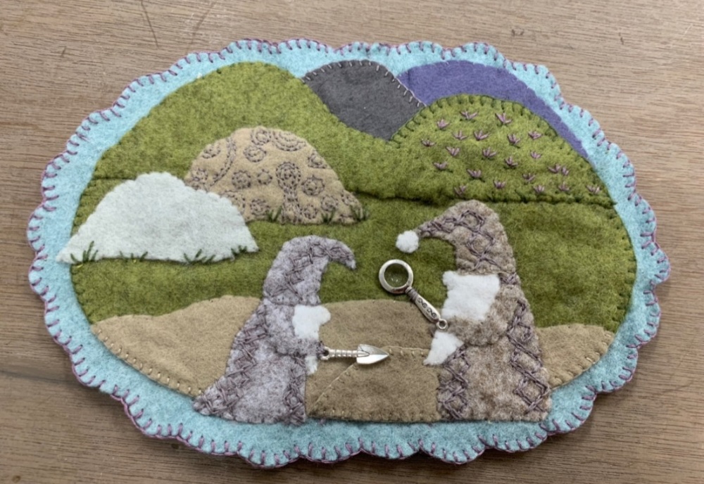February's Gnomes - Archaeology Gnomes Felt Stitched Picture