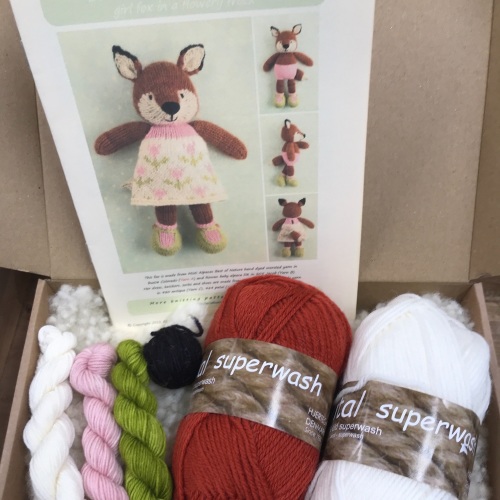 New Fox in a Dress Kit - superwash wool - green and pink dress