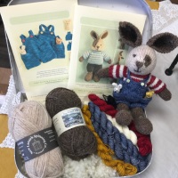 (New Lanark) Special Bunny in a Suitcase with dungarees/pinafore and stripey T shirt in cute Suitcase